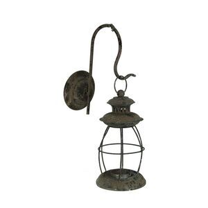 Zeckos - Distressed Metal Vintage Lantern Wall Mounted Candle Sconce - Black